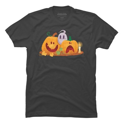 Men's Design By Humans Halloween Cartoon Pumpkins And Ghost By VectorVillain T-Shirt