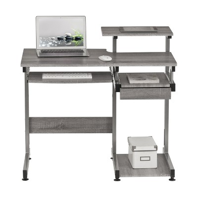 Sleek Gray MDF and Steel Compact Computer Desk with Drawers