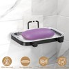 NewHome "Wall Mounted Soap Dish Holder with 2 Hooks, Clear Square Soap Rack for Shower & Bathroom" Black 1 Tier - 3 of 4