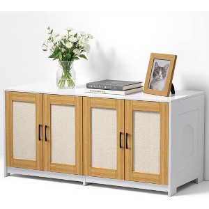 47 Inch White Dual Cat Litter Box Enclosure with Sisal Doors, Hidden Furniture Cabinet with Sliding Drawers, Multi Functional End Table - 1 of 4