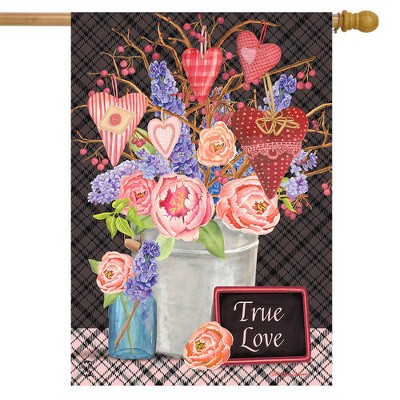 Floral Hearts Valentine's Day Outdoor Polyester House Flag