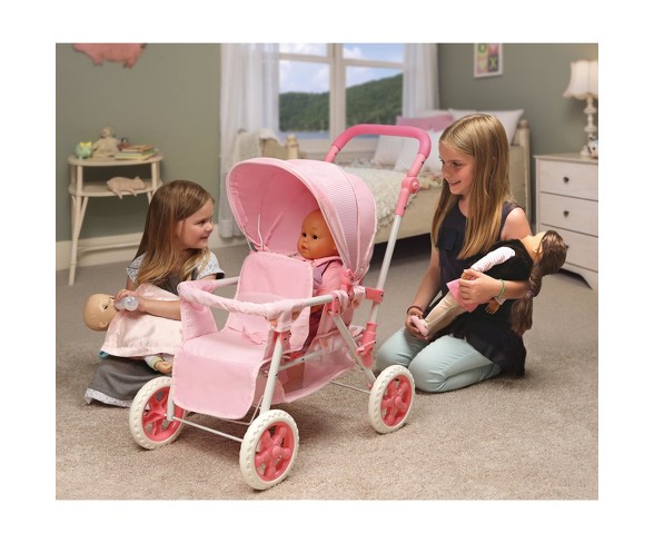 Badger Basket Double Doll Stroller - Pink & White Gingham