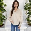 Anna-Kaci Women's Long Sleeve Pullover Hoodie with Button Neck and Raw Hem Detail - 2 of 4