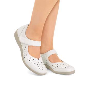 Collections Etc Laser-Cut Mary Jane Shoes with Adjustable Strap