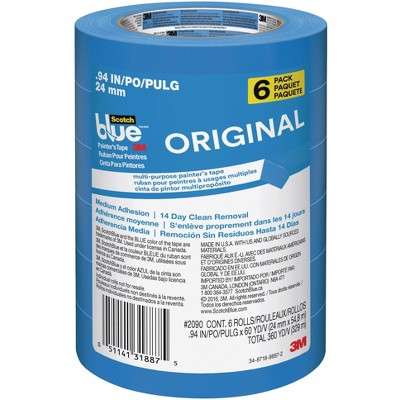 ScotchBlue 2090 Original Multi-Use Painter's Tape, 0.94 Inch x 60 Yards, pk of 6