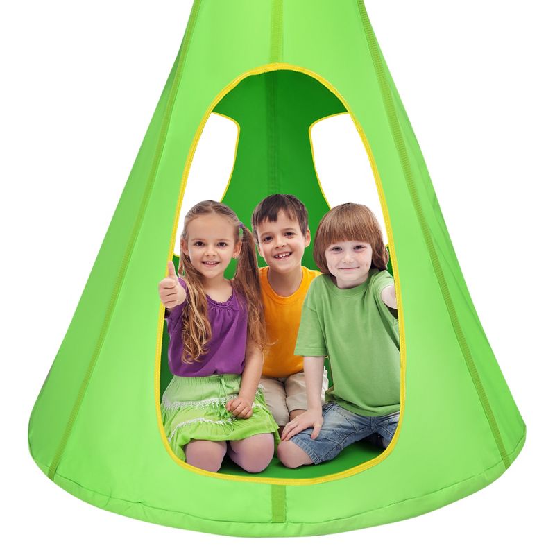 Costway 32'' Kids Nest Swing Chair Hanging Hammock Seat for Indoor Outdoor Green\Blue, 1 of 10
