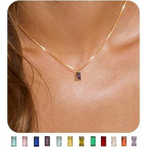 Emerald Birthstone Necklace, 14K Gold Plated Dainty Pendant for Women & Mothers, Green Cubic Zirconia Birthday Gift Jewelry - 1 of 4