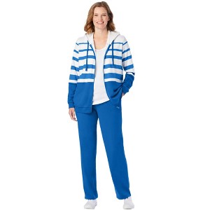 Woman Within Plus Size Striped Full Zip Jacket Set - 1 of 4