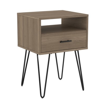 Amal Modern Single Drawer Hairpin Leg Nightstand Slate Gray - Saracina Home: Industrial Style, MDF & Metal Frame, Storage Shelf