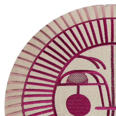 Ayo Pink Embroidered Round Boho-Chic Throw Pillow