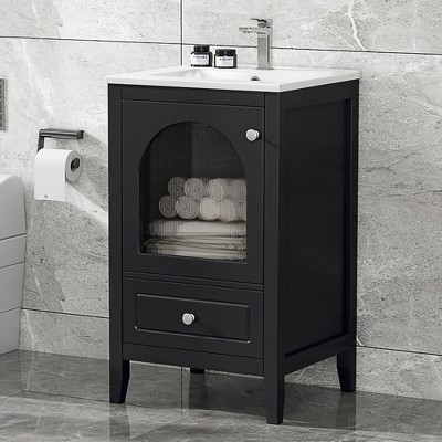 MOEPISY 20 inch Bathroom Vanity with Sink, Bathroom Cabinet with Soft Closing Glass Door