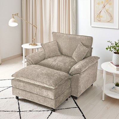 IULULU Sectional Sofa, Chenille Cloud Couch Comfy Upholstered Sofa with Ottoman