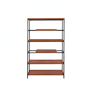 HomeRoots 70" Oak And Black Metal and Wood Six Tier Etagere Bookcase - 1 of 4