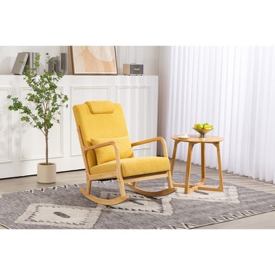 Rocking Chair Upholstered Fabric Rocking Armchair Indoor with High Backrest, Glider Chairs and Lumbar Pillow