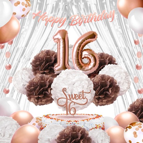 Rose Gold Birthday Party Decoration, Happy Birthday Banner, Rose