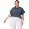 Agnes Orinda Women's Plus Size Chambray Work Roll Sleeves Buttons Down Shirts - 3 of 4