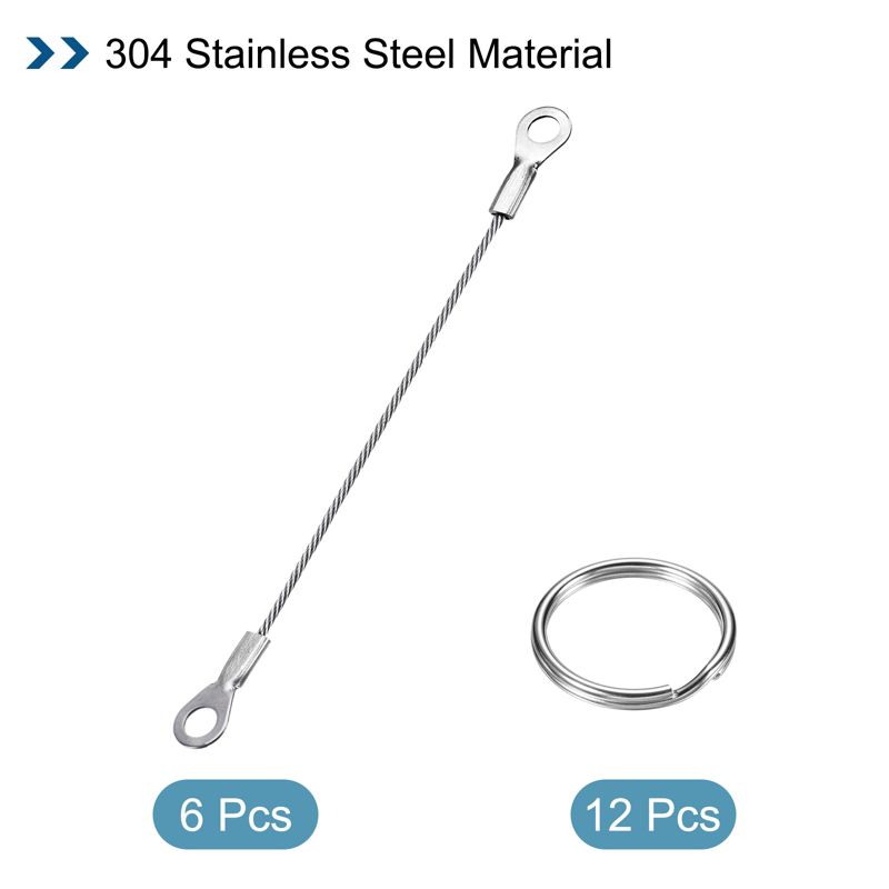 Unique Bargains Stainless Steel Lanyard Cables Eyelets Ended Security Wire Rope with Key Ring, 3 of 7