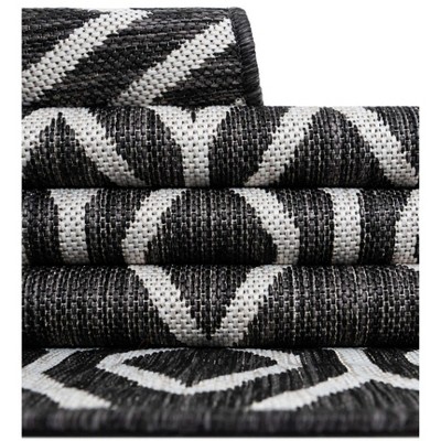 Charcoal Geometric Flat Woven Oval Outdoor Rug 8' x 10'