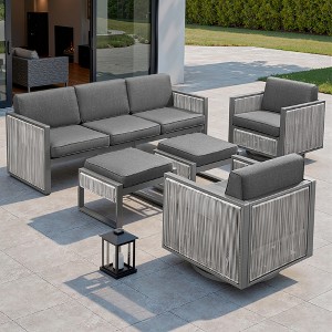 Belord 5 Pieces Outdoor Furniture Patio Set, All Weather Patio Furniture Set with Sofa, Swivel Chair, and Ottoman for Porch Balcony Pool - 1 of 4