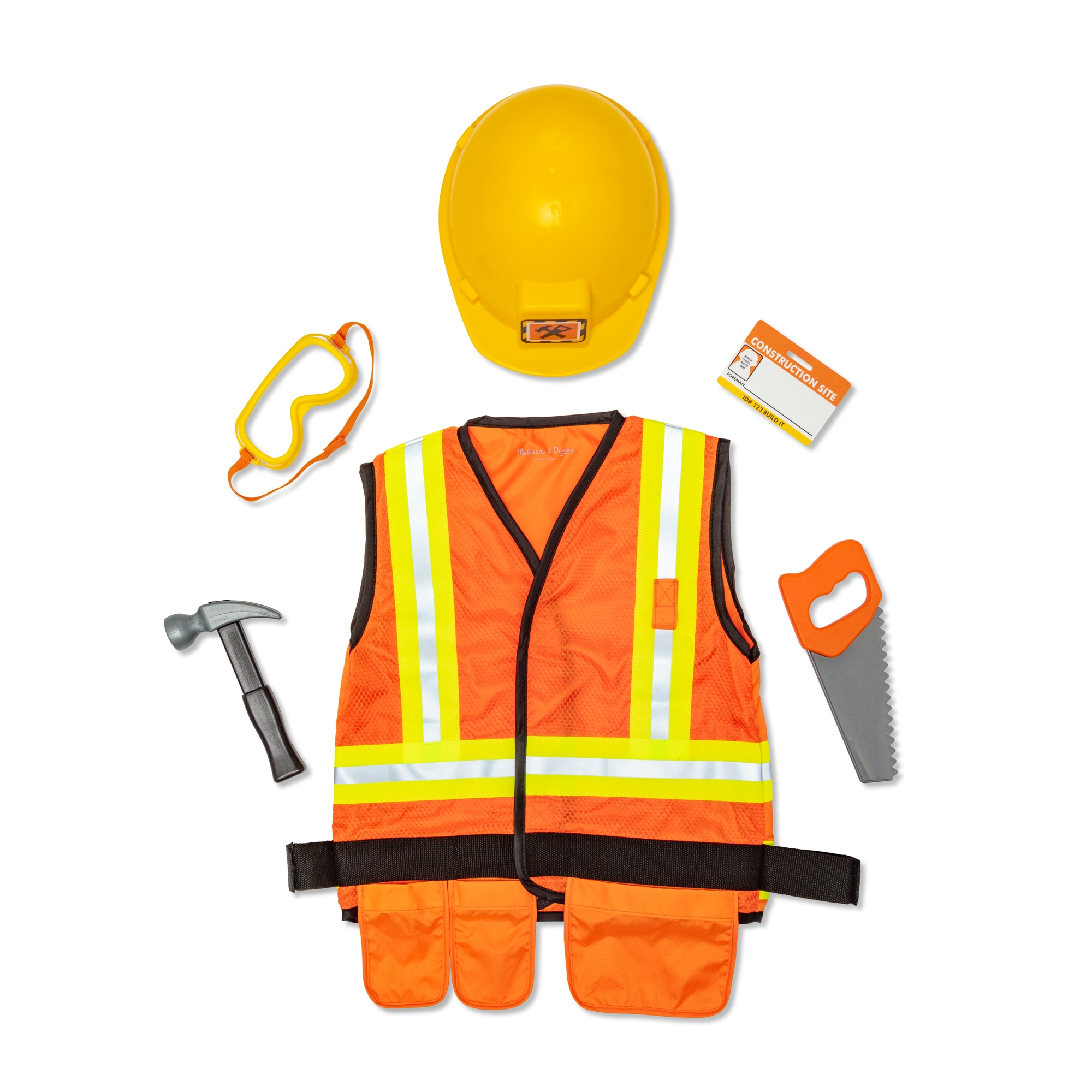 Melissa & Doug Construction Worker Role Play Costume Dress-Up Set (6pc): Toddler Costume Apparel with Polyester