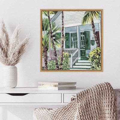 Palm House I Green and Brown Canvas Print with Maple Frame
