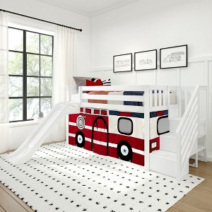 Low Bunk With Stairs, Easy Slide & Firetruck Curtain - 1 of 4