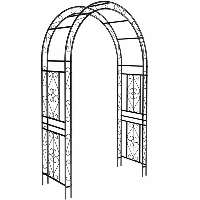 Lirago, 17.71"D * 90.55"H * 59.05"W, Black Metal Garden Arch - Galvanized Iron Trellis, Rose Arch, Outdoor Garden Decor with Gate Design