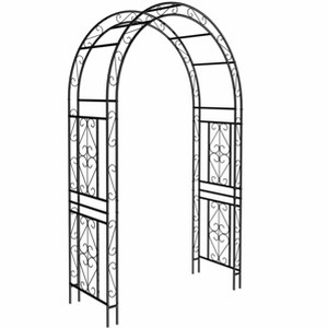 Lirago Black Metal Garden Arch-Galvanized Iron Trellis Rose Arch Outdoor Garden Decor with Gate Design 17.71"Dx90.55"Hx59.05"W - 1 of 4