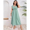 Women's Plus Size Maternity Maxi Dress Summer Casual Round Neck Short Sleeve Smocked High Waist Maxi Dresses with Pockets - 4 of 4