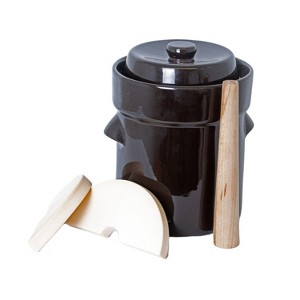 Lehman's European Style Fermentation Crock Set with Wooden Stomper and Fitted Weights, Set to Preserve Sauerkraut Pickles Kimchi and More, 2.6 Gallon - 1 of 4