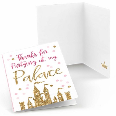 Big Dot of Happiness Little Princess Crown - Pink and Gold Princess Baby Shower or Birthday Party Thank You Cards (8 count)