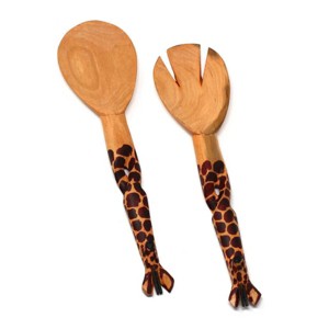 Slickblue Artisan Salad Server Set - Hand-Carved Wooden Utensils with Animal Designs, 11-12 Inch Zebra & Giraffe Options - 1 of 3