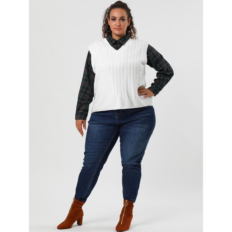 Agnes Orinda Women's Plus Size V Neck Knit Sleeveless Pullover Fashion Sweater Vests, 3 of 6