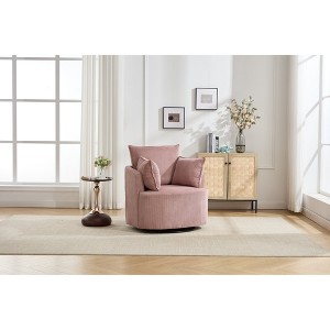 360° Solid Wood & Metal Swivel Barrel Chair with Curved Backrest, Round Accent Chair for Living Room, Bedroom, or Office - 1 of 4
