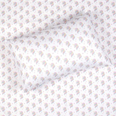 Tadpoles 4-Piece Unicorn Sheet Set | 1 Full Flat Sheet, 1 Full Fitted Sheet & 2 Queen Pillowcases |Pink
