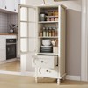 MOEPISY Minimalism Buffet Cabinet with Glass Doors and Double Drawer, Modern Wooden Storage Sideboard Cupboard (white) - 2 of 4