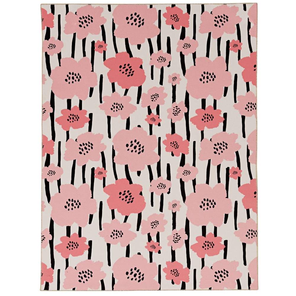 5'x7' Washable Laurel Rug Ivory/Pink - Linon: Rubber Backed, Stain-Resistant, Low Pile, Contemporary Floral Design