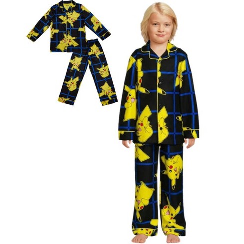 Pokemon Boys Pajama Set Pikachu Long Sleeve Button Down Coat Style Sleepwear 2 Piece Target
