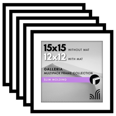 Americanflat 15x15 Picture Frame  - Set of 5 - Use as 12x12 Frame with Mat or Display 15x15 Photo Without Mat - Black