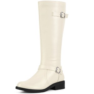BLISSFUL STEP Buckle Chunky Low Heel Side Zipper Knee High Riding Boots for Women - 1 of 4