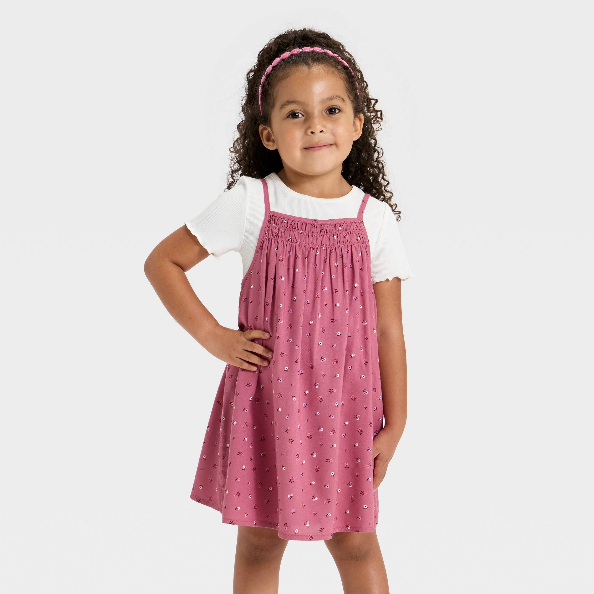 Toddler Girls' Floral Dress Set - Cat & Jack™ Rose Pink 3T