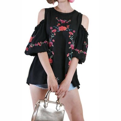 Women's Floral Embroidered Peasant Top - umgee