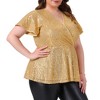Agnes Orinda Women's Plus Size Sequin Metallic Faux Wrap V Neck Short Sleeve Glitter Party Peplum Blouses - 2 of 4