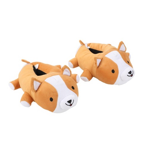 Corgi Youth Brown Plush Slippers Small