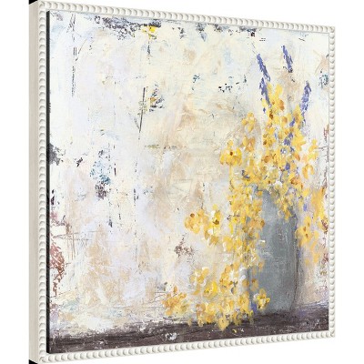 Abstract Yellow Floral Canvas Print with White Frame, 22 x 22 inches