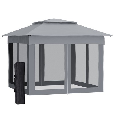 Outsunny 11' x 11' Pop Up Gazebo Outdoor Canopy Shelter with 2-Tier Soft Top, and Removable Zipper Netting, Event Tent with Large Shade