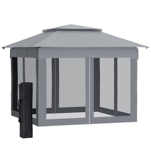 Outsunny 11' x 11' Pop Up Gazebo Outdoor Canopy Shelter with 2-Tier Soft  Top, and Removable Zipper Netting, Event Tent with Large Shade, Light Gray