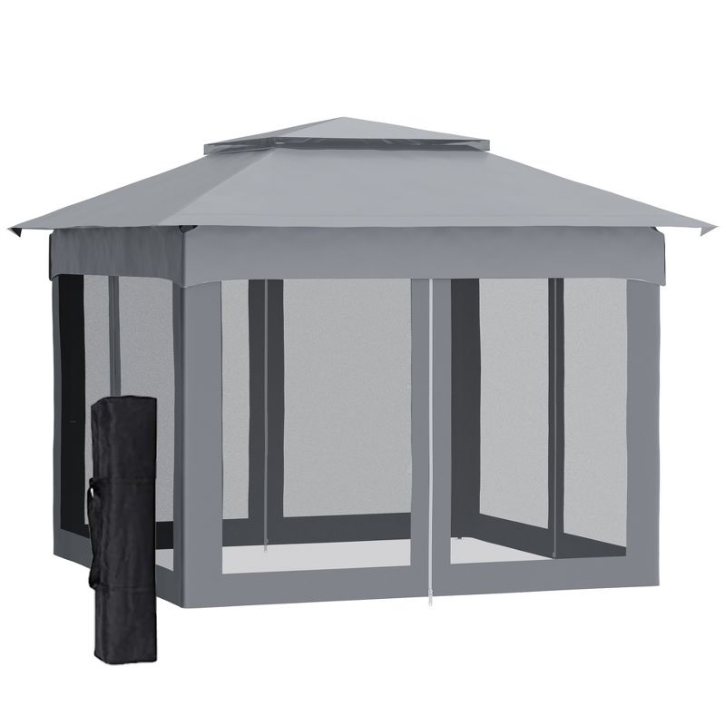 Outsunny 11' x 11' Pop Up Gazebo Outdoor Canopy Shelter with 2-Tier Soft Top, and Removable Zipper Netting, Event Tent with Large Shade, and Storage Bag for Patio, Backyard, Garden, 1 of 8