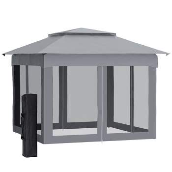 Outsunny 11' x 11' Pop Up Gazebo Outdoor Canopy Shelter with 2-Tier Soft Top, and Removable Zipper Netting, Event Tent with Large Shade, Light Gray