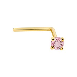 Jewelry Avalanche 22G 14K Gold L-shape Nose Stud with Pink Tourmaline Gemstone - 1 of 2